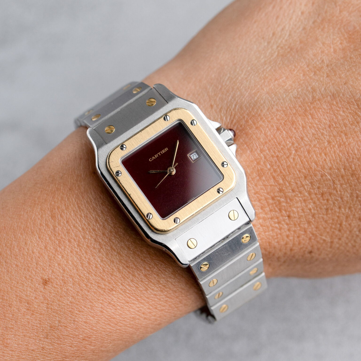Cartier Santos Carré 2961 Burgundy Dial - Box and papers - Image 3
