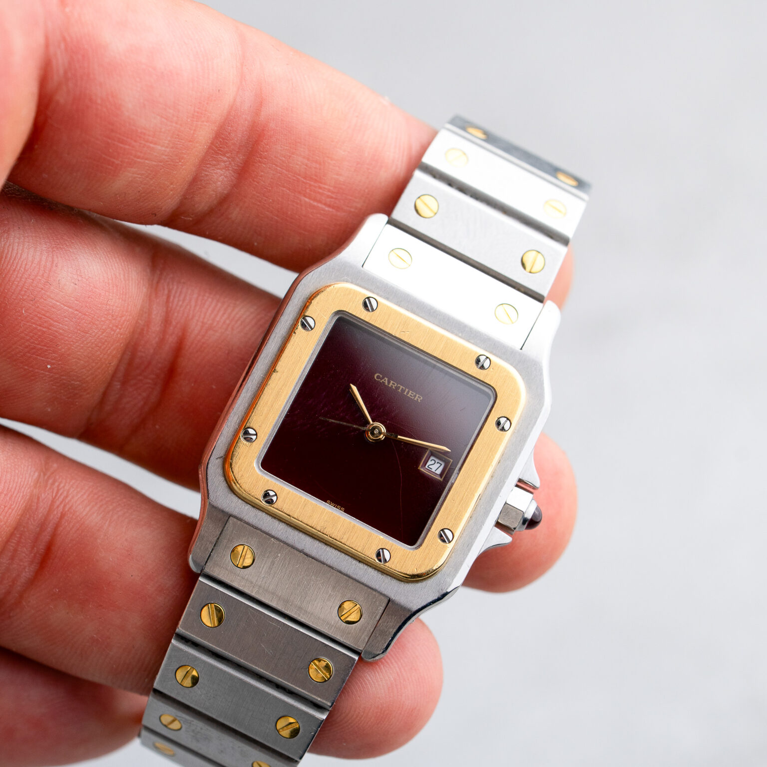 Cartier Santos Carré 2961 Burgundy Dial - Box and papers - Image 4