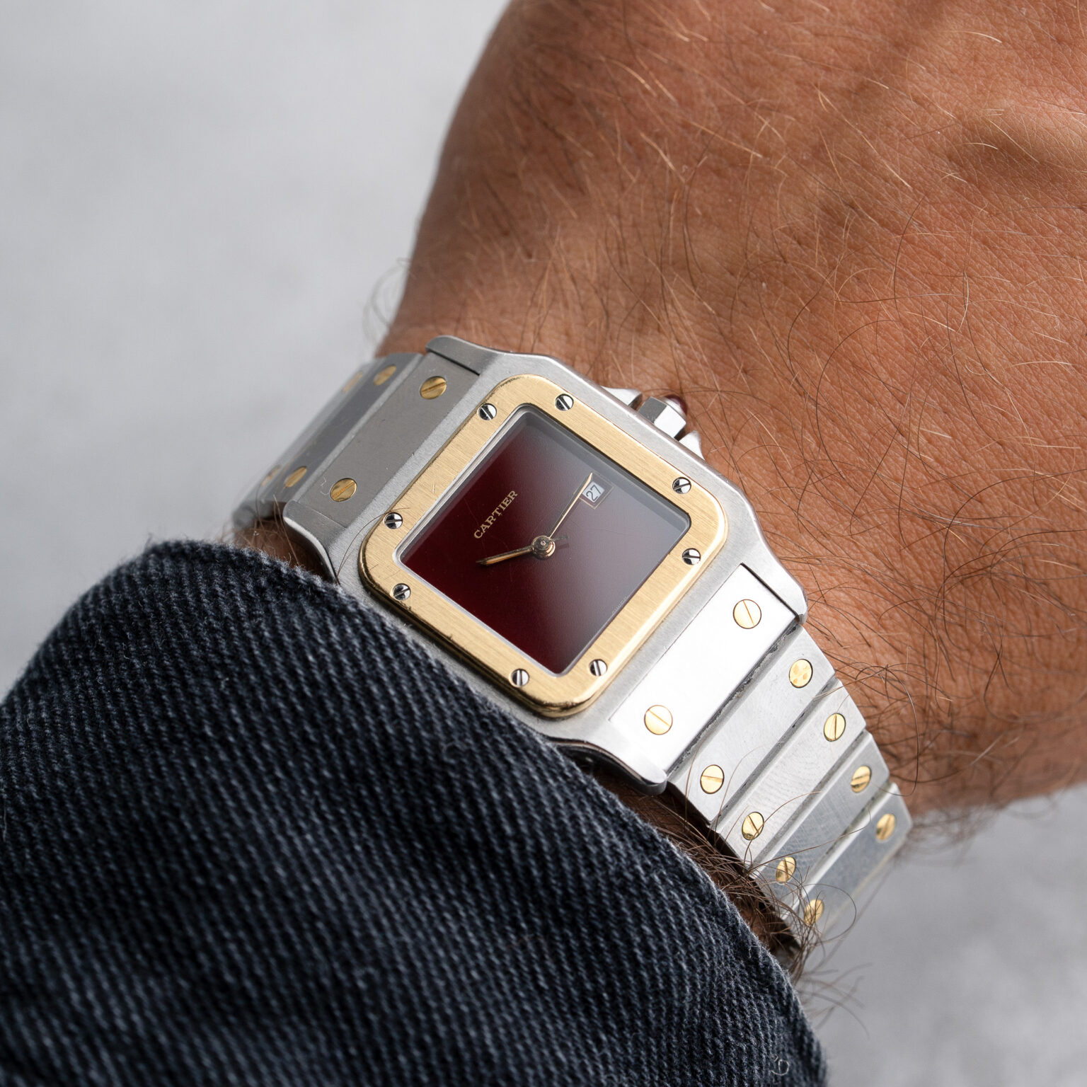Cartier Santos Carré 2961 Burgundy Dial - Box and papers - Image 2
